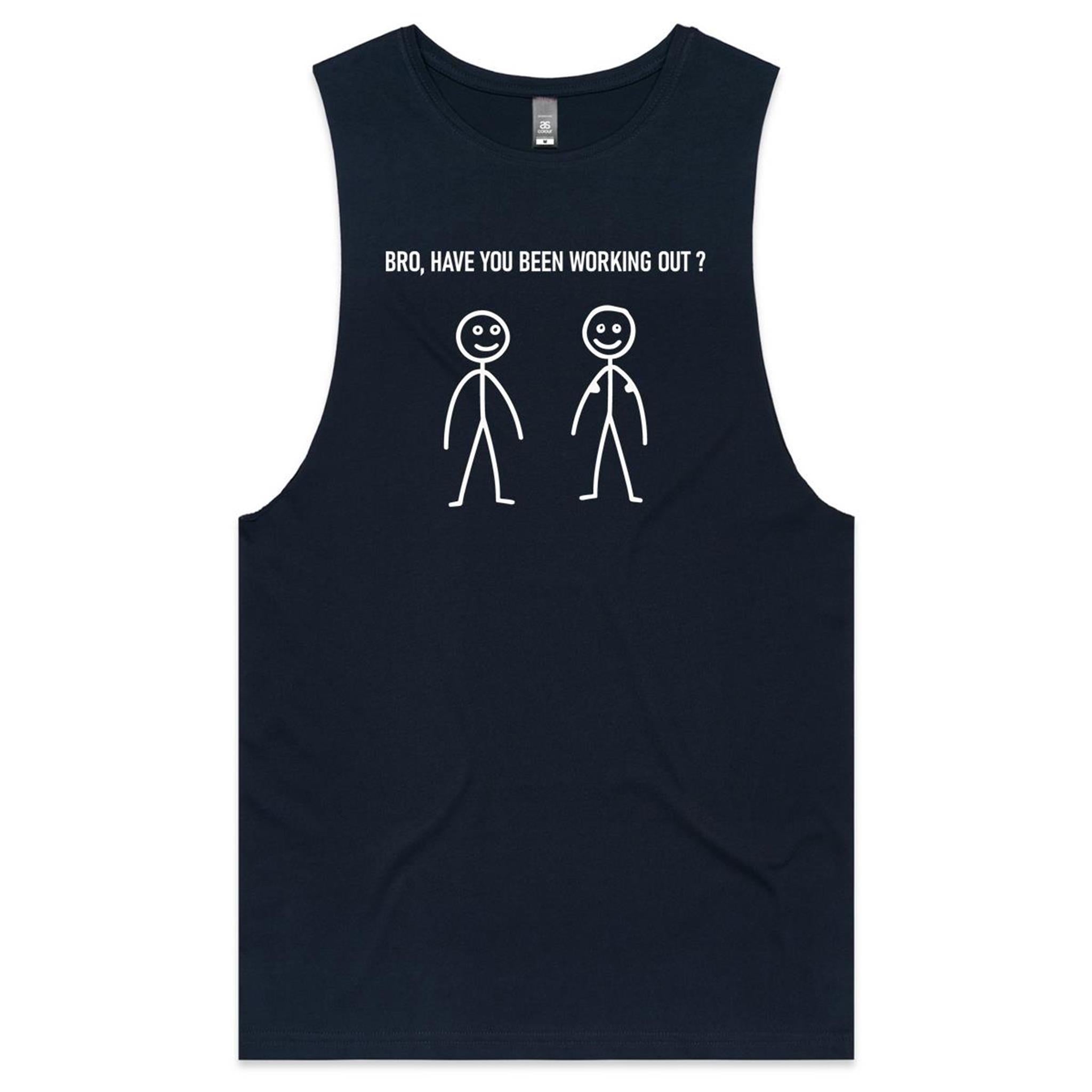 Bro, Have You Been Working Out, Stick Figures - Tank Top Tee Navy Drop Arm Tank Top Fitness Printed In Australia