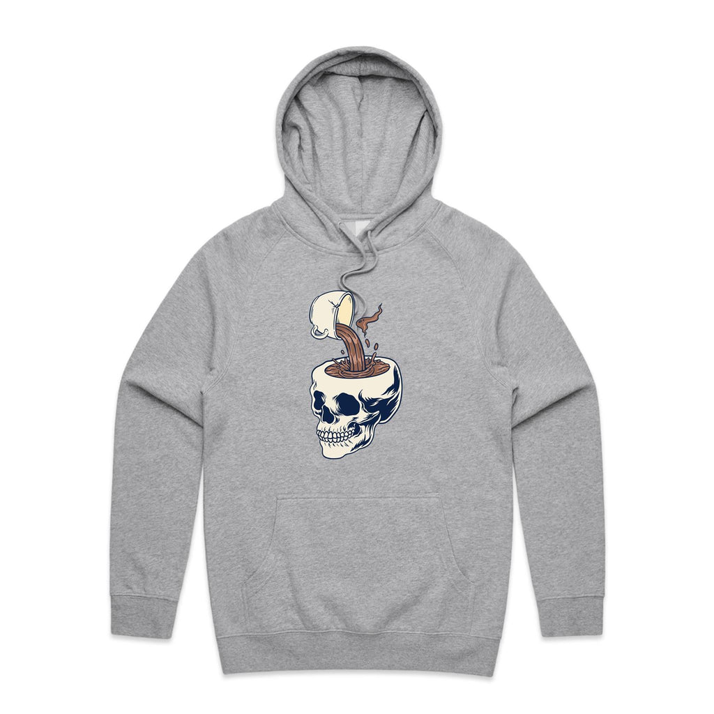 Coffee Skull - Mens Hoodie Grey Marle Mens Hoodie Coffee Printed In Australia