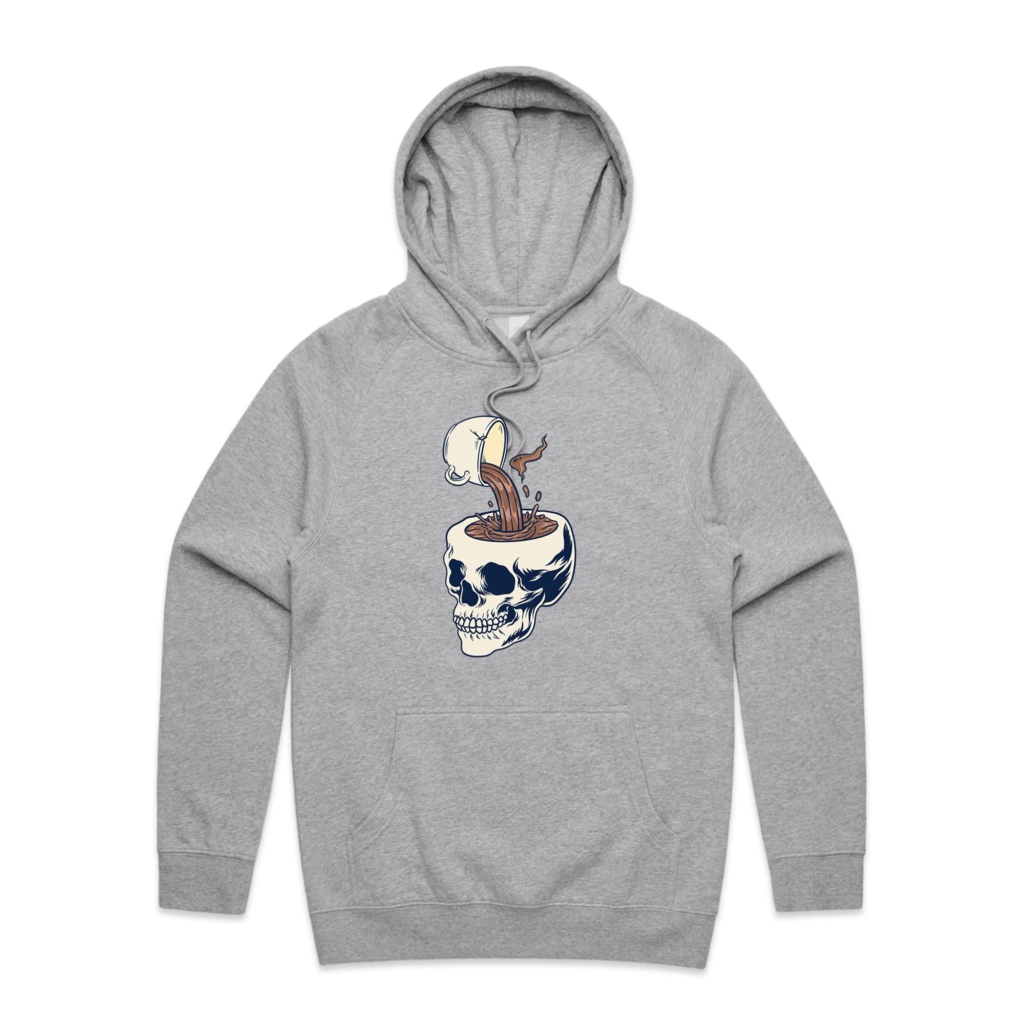 Coffee Skull - Mens Hoodie Grey Marle Mens Hoodie Coffee Printed In Australia