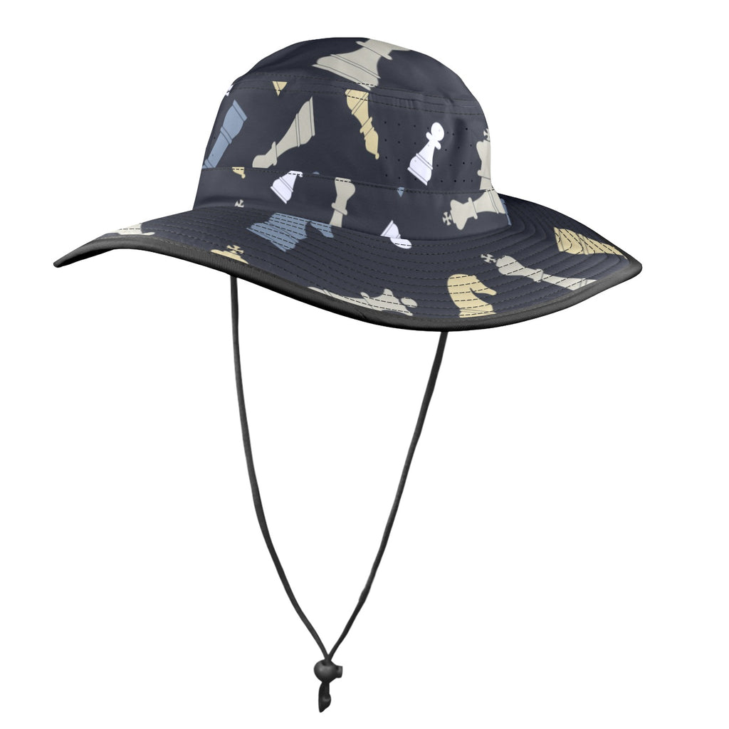 Chess Pattern - Wide Brim Bucket Hat Wide Brim Bucket Hat Chess Games Printed Offshore