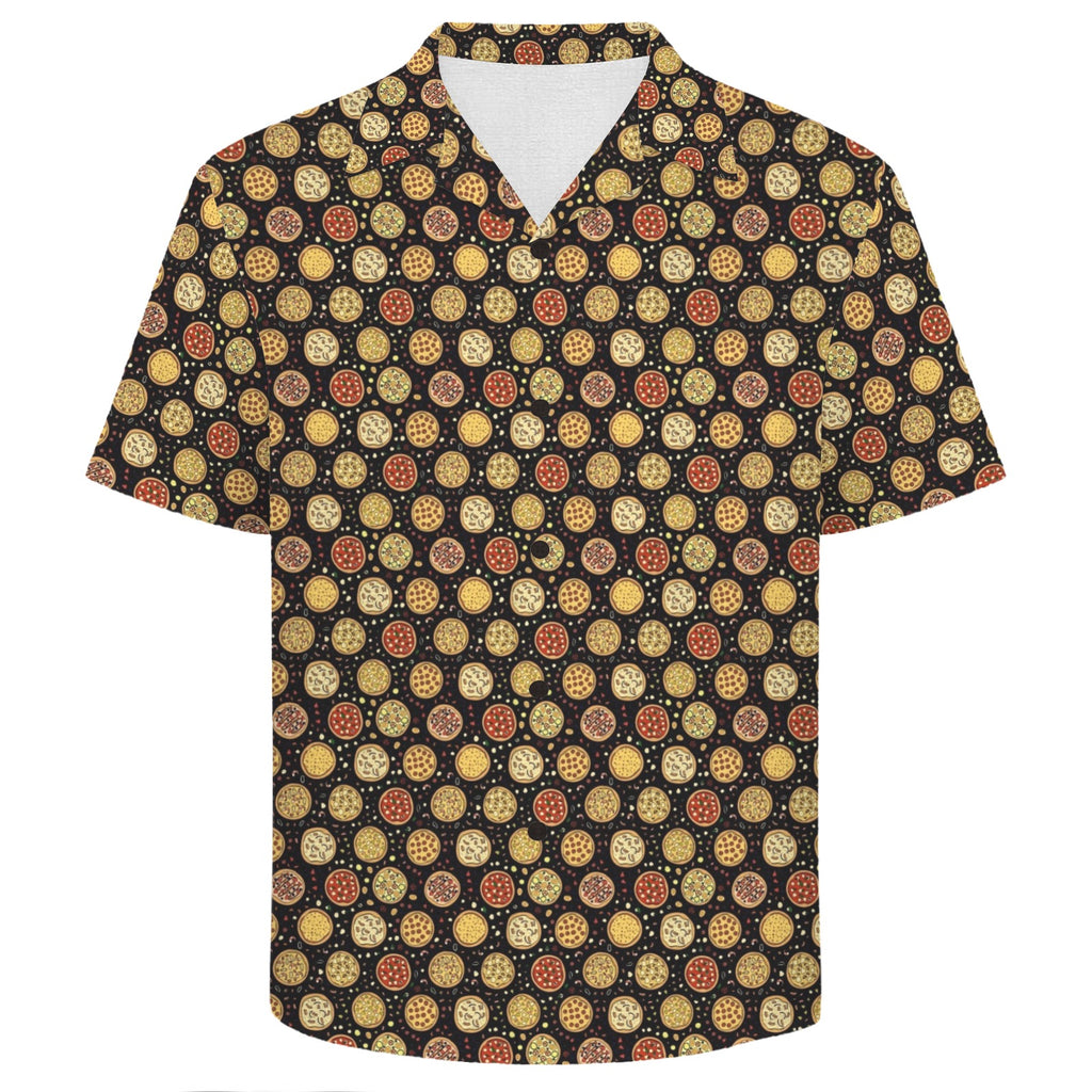 Round Pizzas On Black Men's Crinkle Hawaiian Shirt
