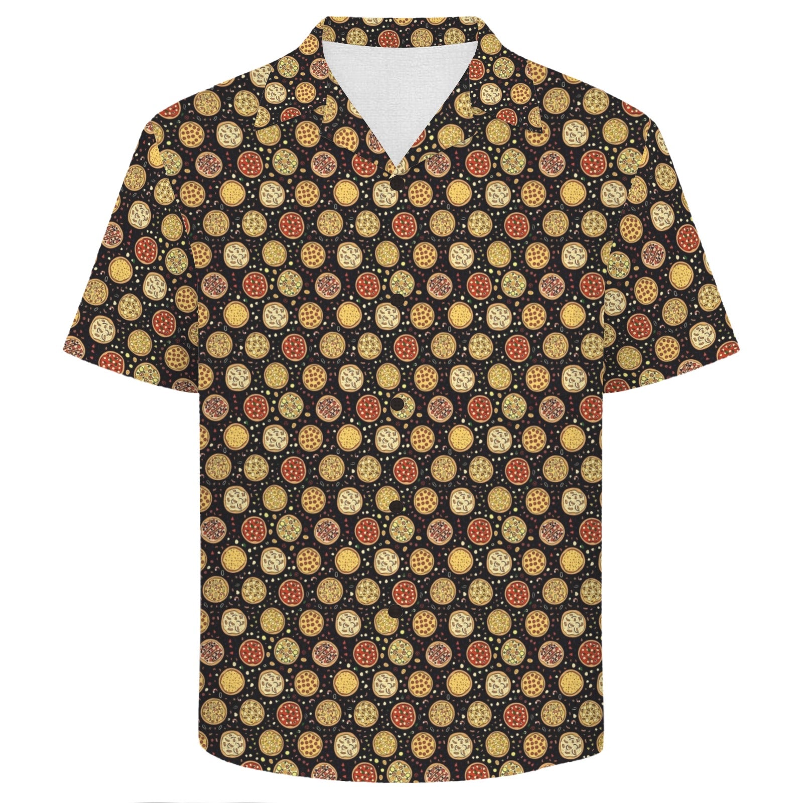 Round Pizzas On Black Men's Crinkle Hawaiian Shirt