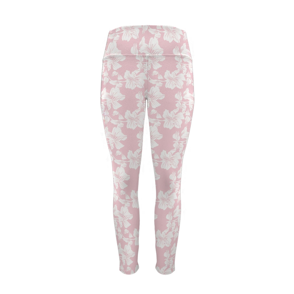 Pink Hawaiian Floral Women's High Waist Pockets Yoga Leggings Women's High Waist Pockets Yoga Leggings Plants Printed Offshore