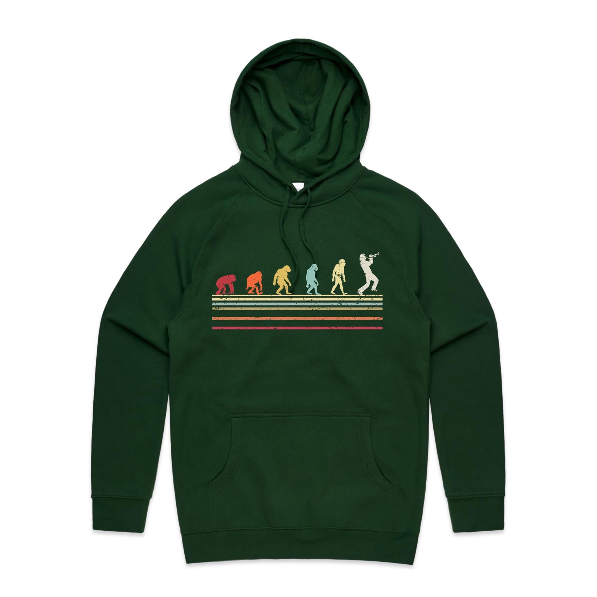 Trumpet Player Evolution - Mens Hoodie Forest Green Mens Hoodie Music Printed In Australia