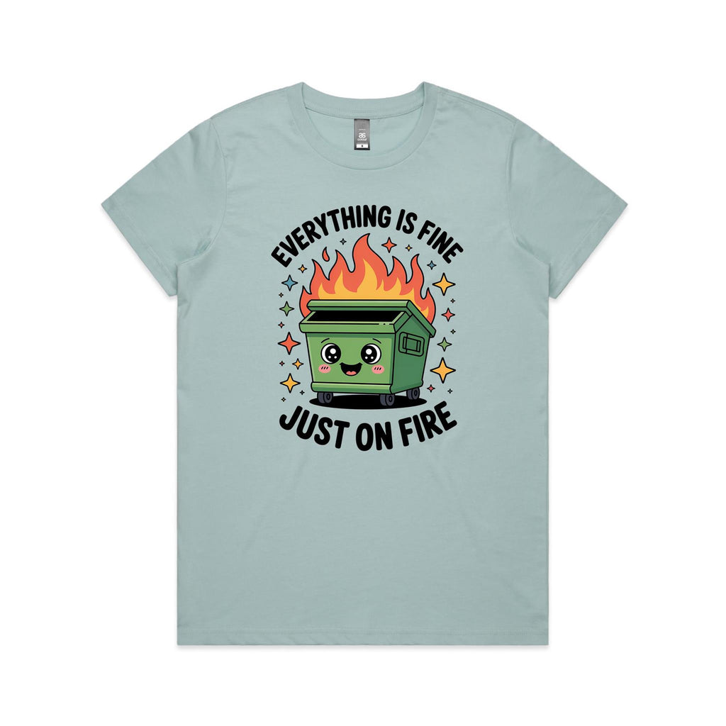 Skip Bin, Dumpster Fire Women's AS Colour T-shirt Pale Blue Womens T-shirt Printed In Australia