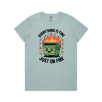 Skip Bin, Dumpster Fire Women's AS Colour T-shirt Pale Blue Womens T-shirt Printed In Australia