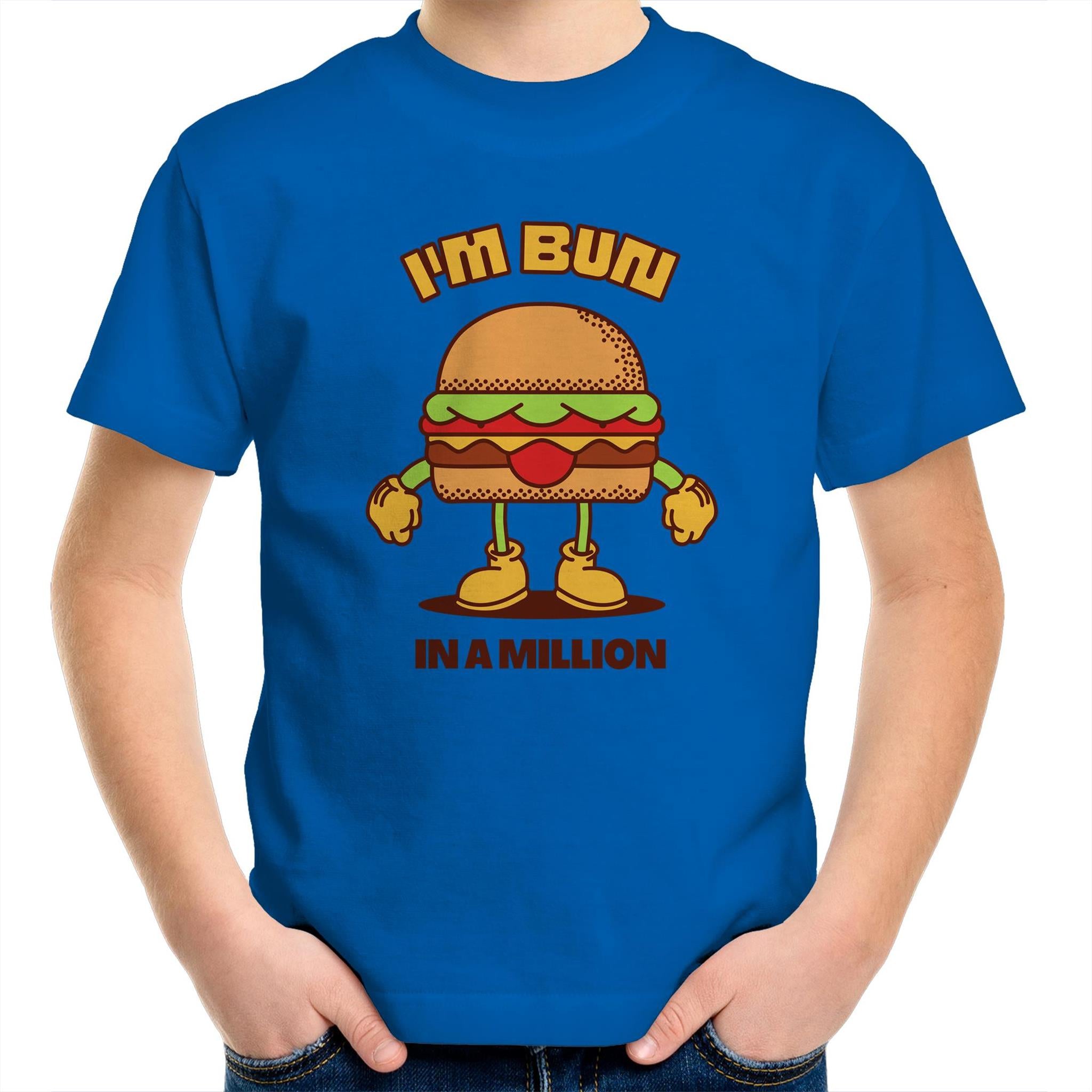 I'm Bun In A Million, Hamburger - Kids Youth T-Shirt Bright Royal Kids Youth T-shirt Food Printed In Australia