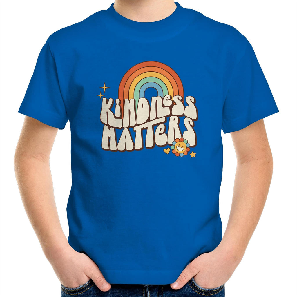 Kindness Matters - Kids Youth T-Shirt Bright Royal Kids Youth T-shirt Kindness Positivity Printed In Australia Retro