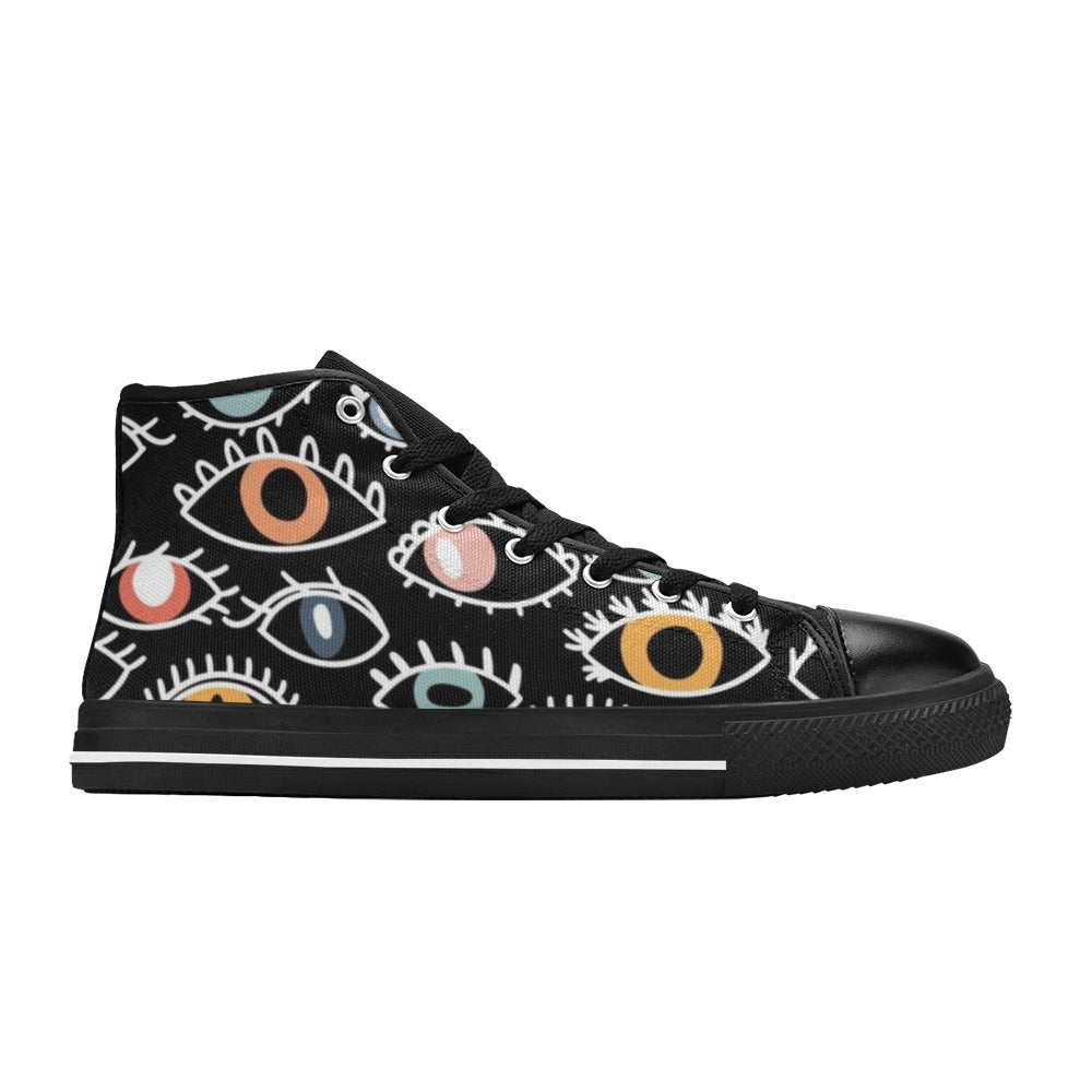 Eyes On Black  Kids High Top Canvas Shoes