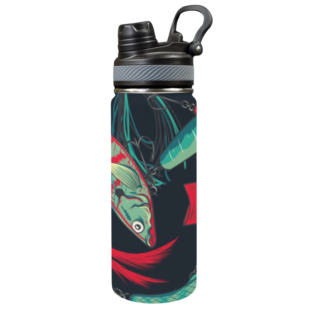 Fishing Lures - Insulated Water Bottle with Dual-Use Lid (18oz) One Size Insulated Water Bottle with Dual-Use Lid (18oz) animal Printed Offshore