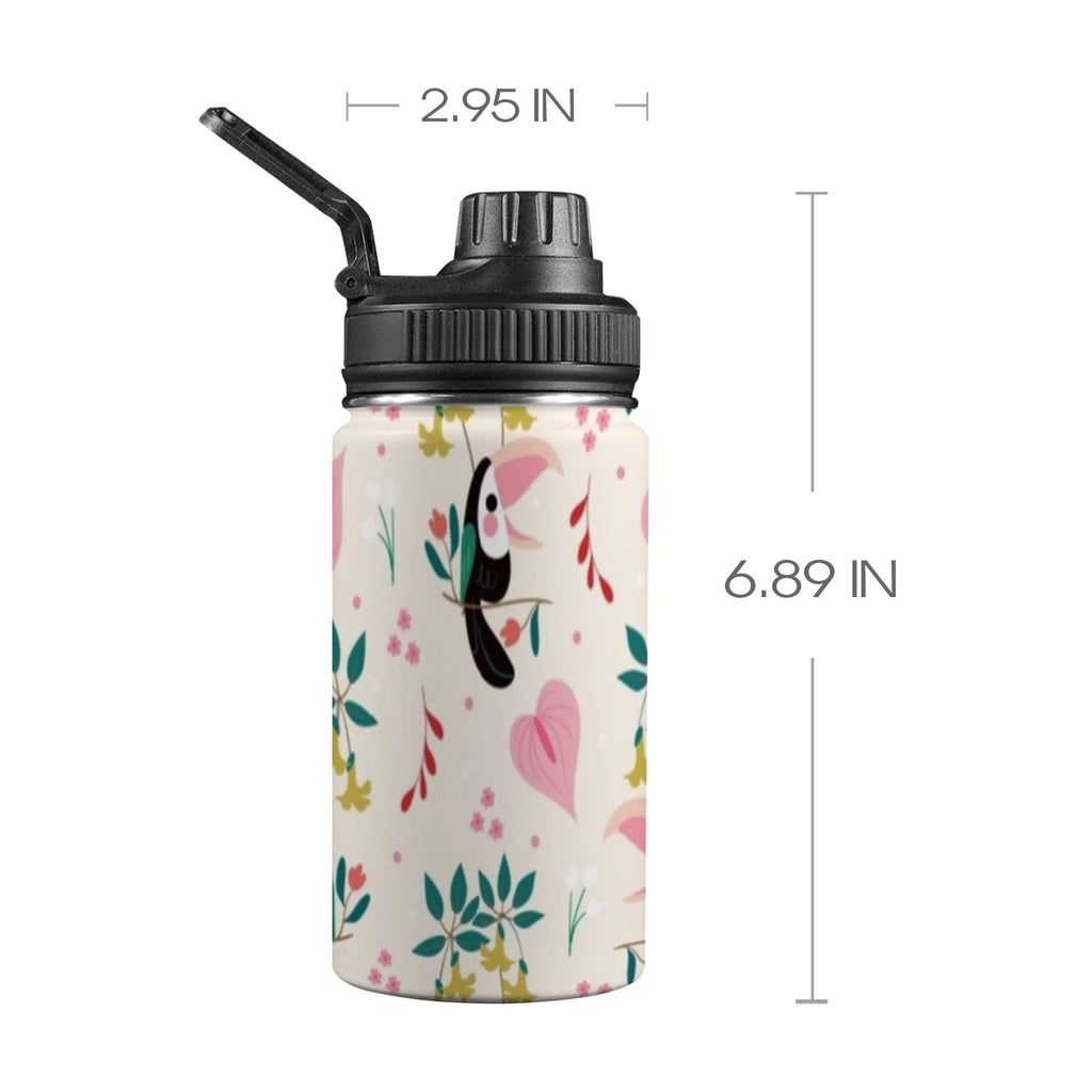 Toucans In Pink - Kids Water Bottle with Chug Lid (12 oz)