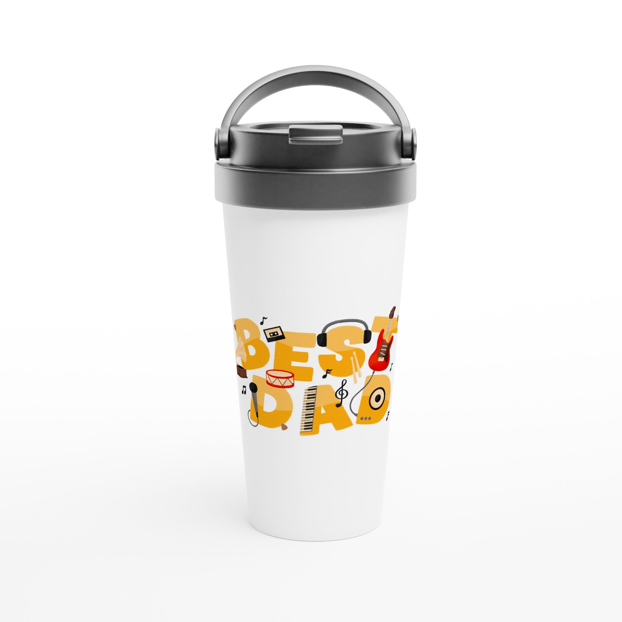Best Dad, Music - White 15oz Stainless Steel Travel Mug Default Title Travel Mug Dad Globally Fulfilled Music