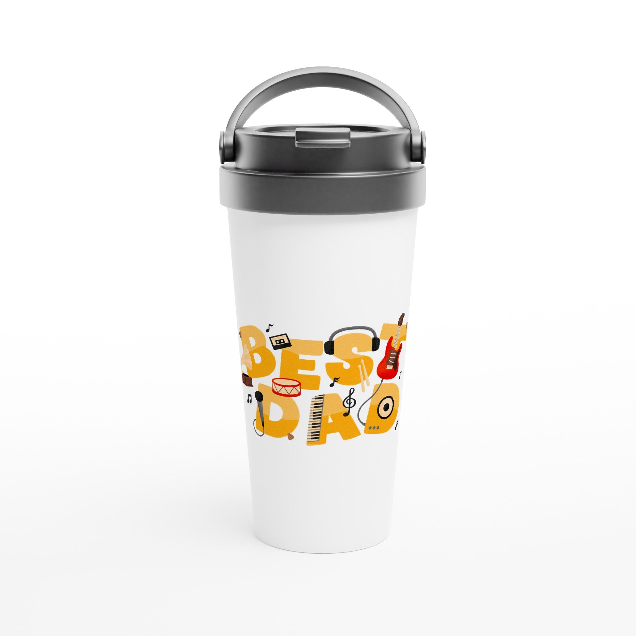 Best Dad, Music - White 15oz Stainless Steel Travel Mug Default Title Travel Mug Dad Globally Fulfilled Music