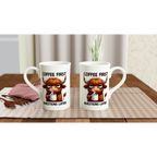 Personalise - Coffee First, Questions Later, Highland Cow - White 10oz Porcelain Slim Mug Personalised Porcelain Mug animal Coffee Globally Fulfilled