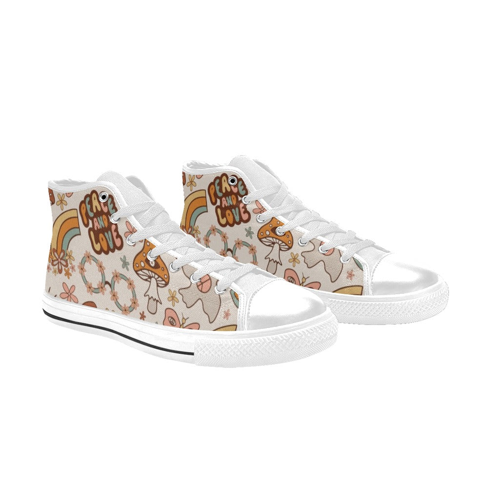 Peace And Love Kids High Top Canvas Shoes
