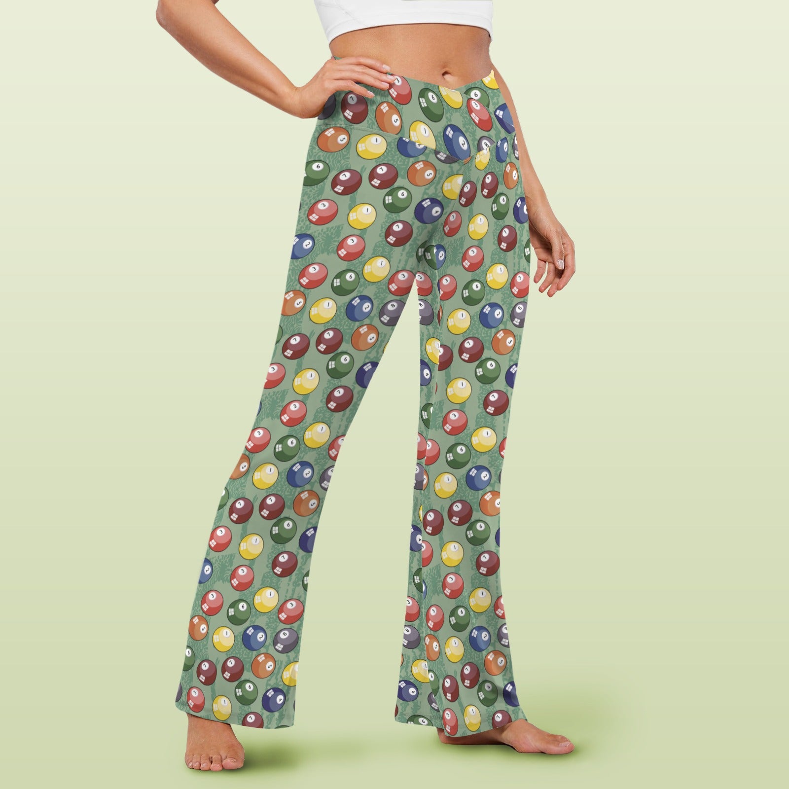 Pool Balls - High Waist Crossover Tummy Control Flare Leggings High Waist Flare Leggings Games Printed Offshore