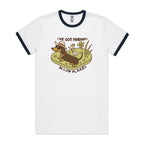 Dachshund, I've Got Friends In Low Places AS Colour Staple Ringer Tee White Navy Ringer T-Shirt animal Printed In Australia