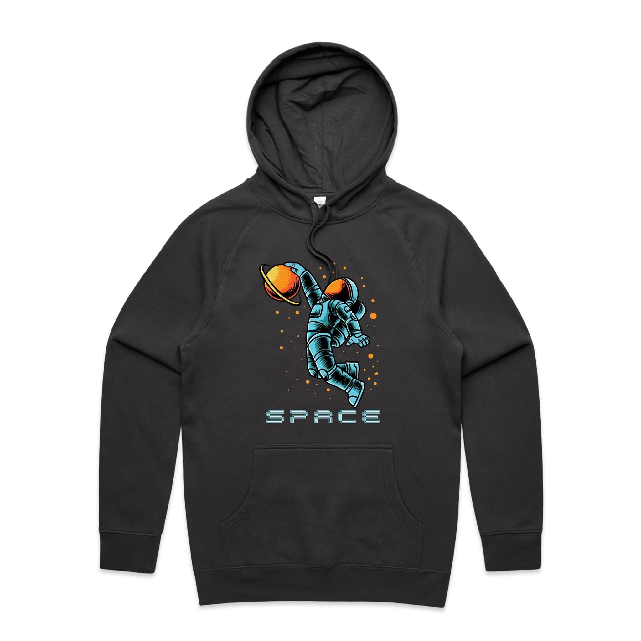 Astronaut Basketball - Mens Hoodie Coal Mens Hoodie Printed In Australia Space