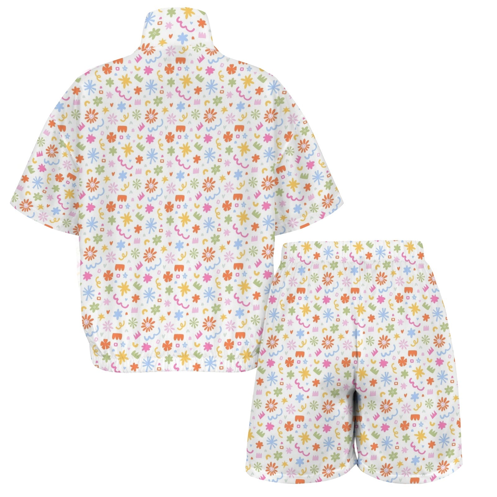 Abstract Colourful Shapes Women's Windbreaker Short Set Women's Windbreaker Short Set Printed Offshore