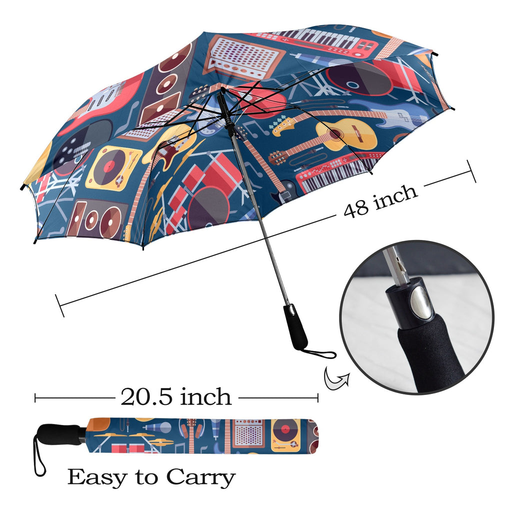 Music Instruments Blue - Semi-Automatic Foldable Umbrella (Model U12) Semi-Automatic Foldable Umbrella (U12)