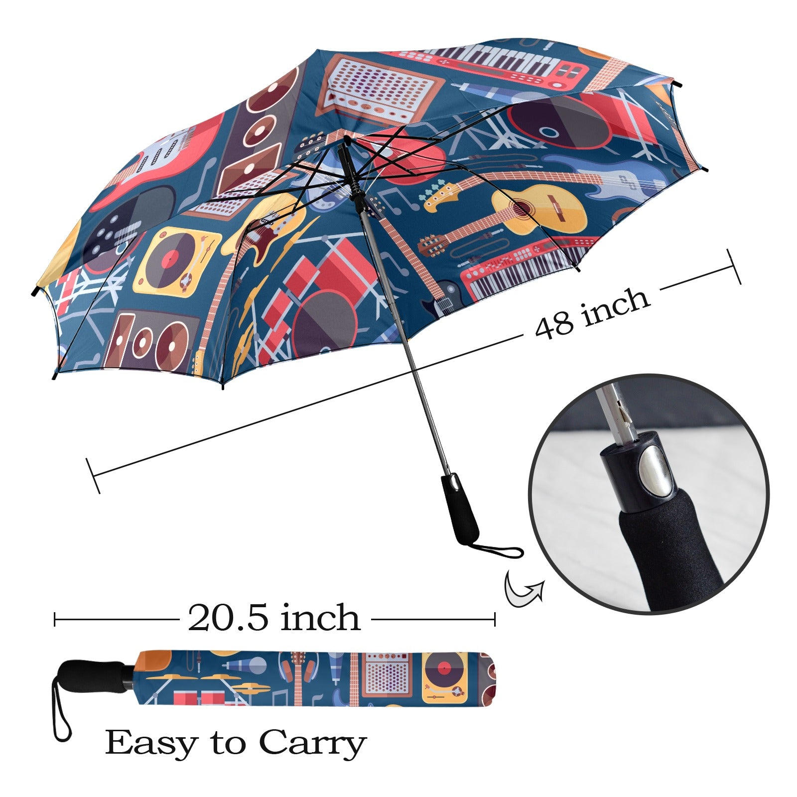 Music Instruments Blue - Semi-Automatic Foldable Umbrella (Model U12) Semi-Automatic Foldable Umbrella (U12)
