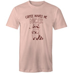 Coffee Makes Me Nicer - Mens T-Shirt Pale Pink Mens T-shirt animal Coffee Printed In Australia