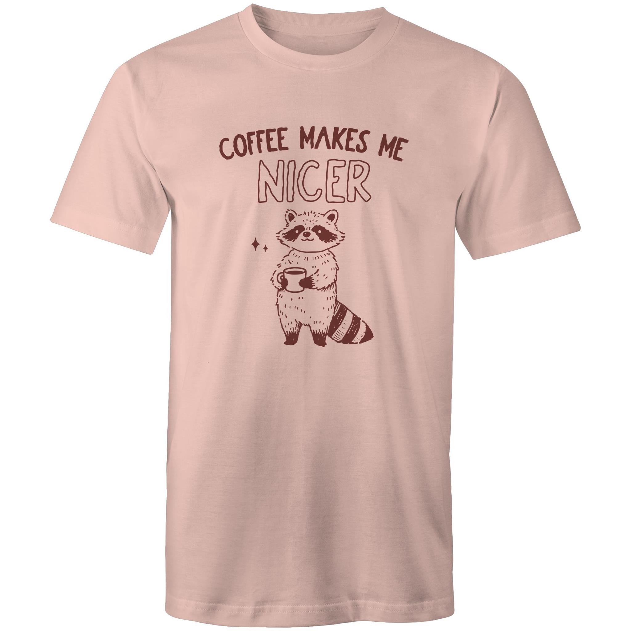 Coffee Makes Me Nicer - Mens T-Shirt Pale Pink Mens T-shirt animal Coffee Printed In Australia
