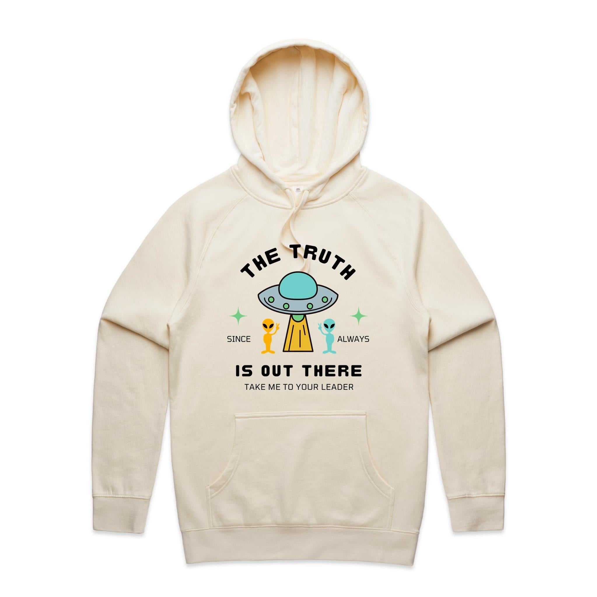 The Truth Is Out There, UFO - Mens Hoodie Ecru Mens Hoodie Printed In Australia Sci Fi