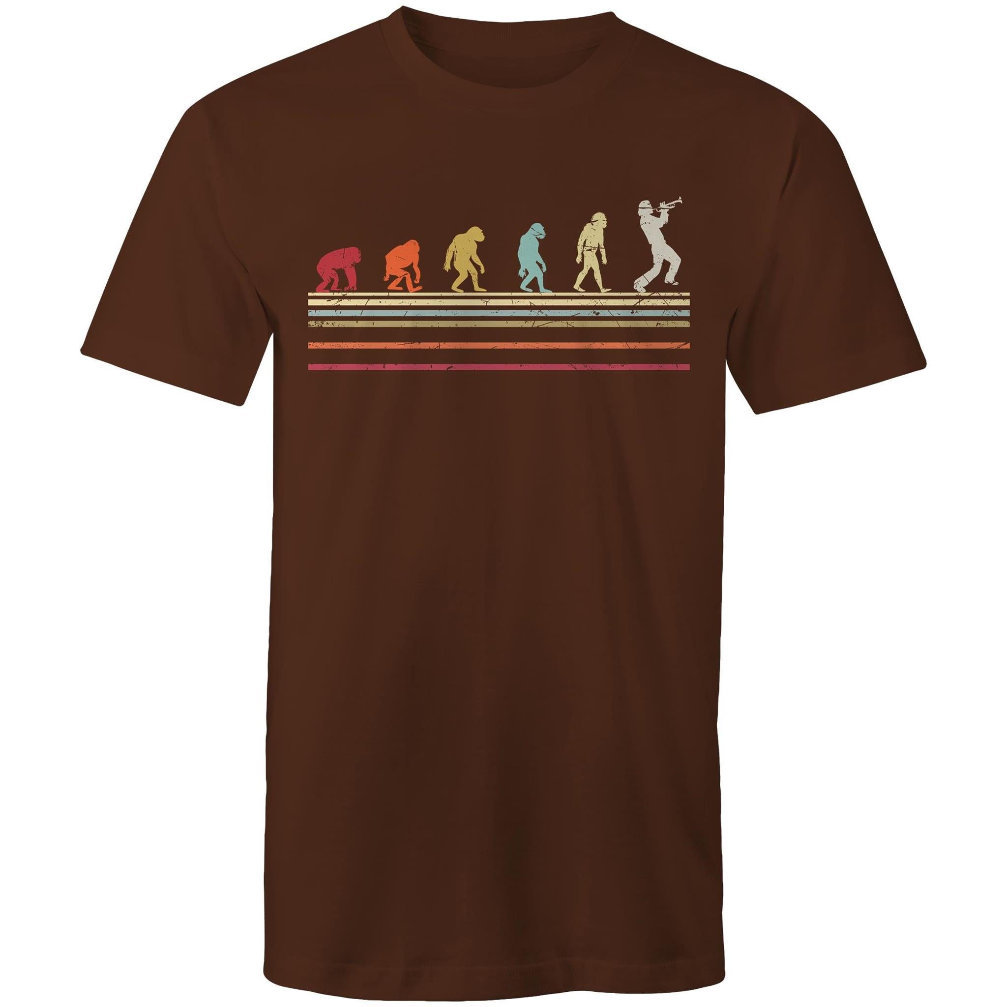 Trumpet Player Evolution - Mens T-Shirt Dark Chocolate Mens T-shirt Music Printed In Australia