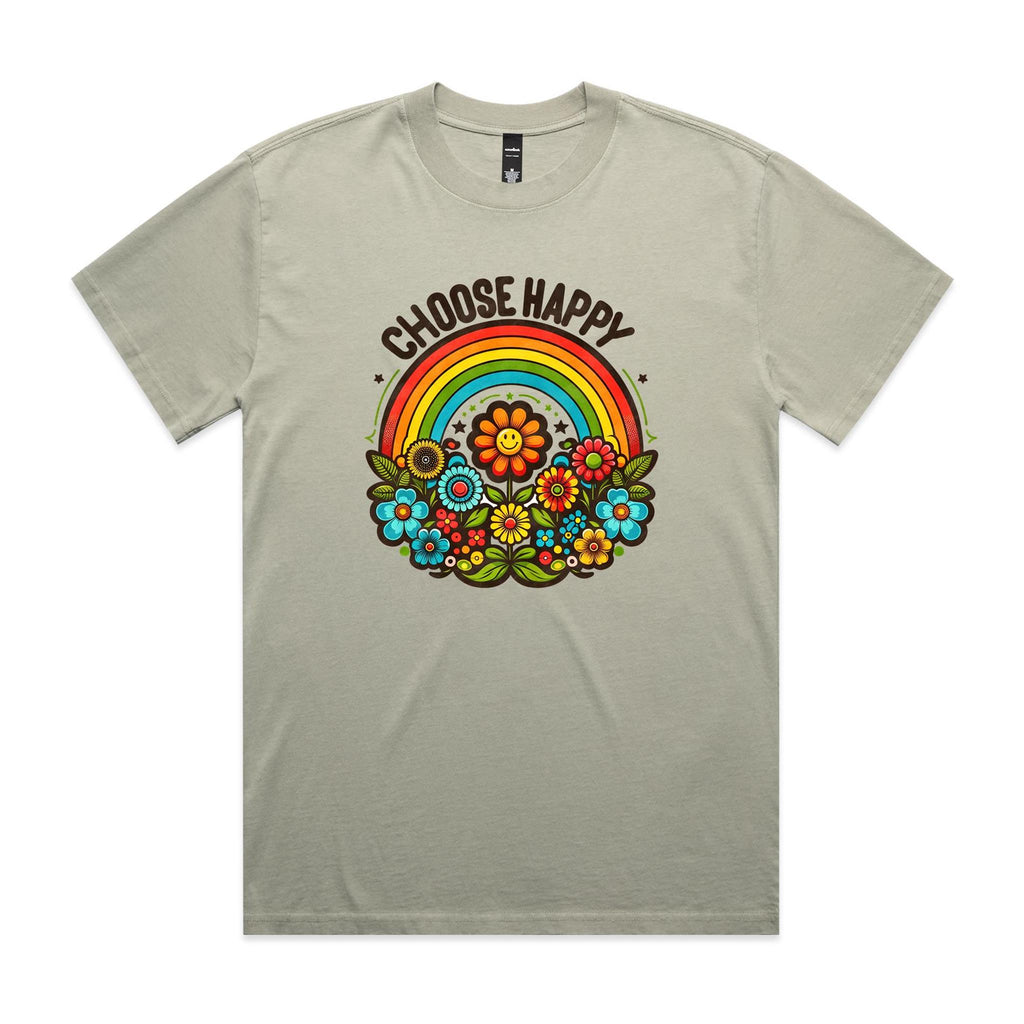 Choose Happy AS Colour Heavy Faded Tee Unisex Faded eucalyptus Heavy Faded T-shirt Positivity Printed In Australia