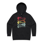 Retro Guitars - Womens Hoodie Black Womens Hoodie Music Printed In Australia