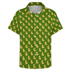 Yellow Rubber Ducks On Green Women's Short-Sleeve Button Up Shirt