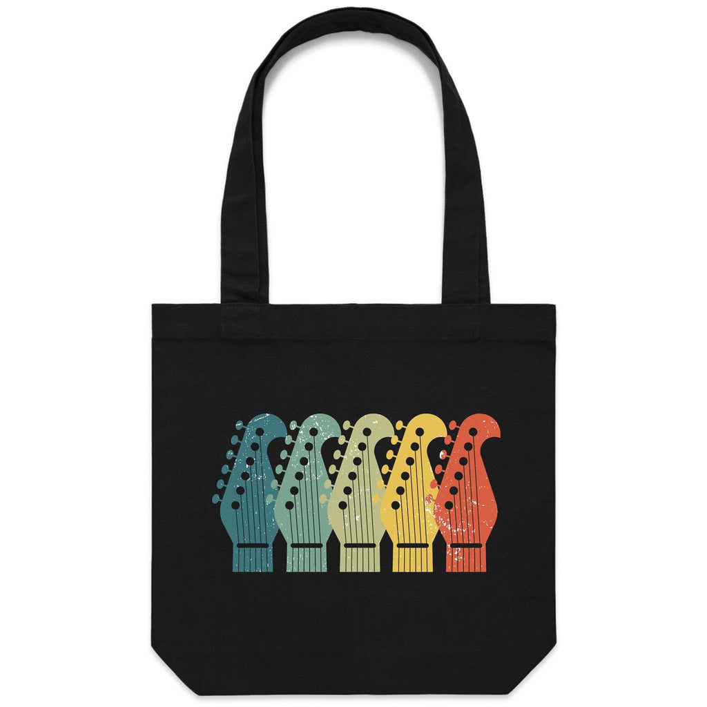 Guitar Headstocks - Canvas Tote Bag Black One Size Tote Bag Printed In Australia