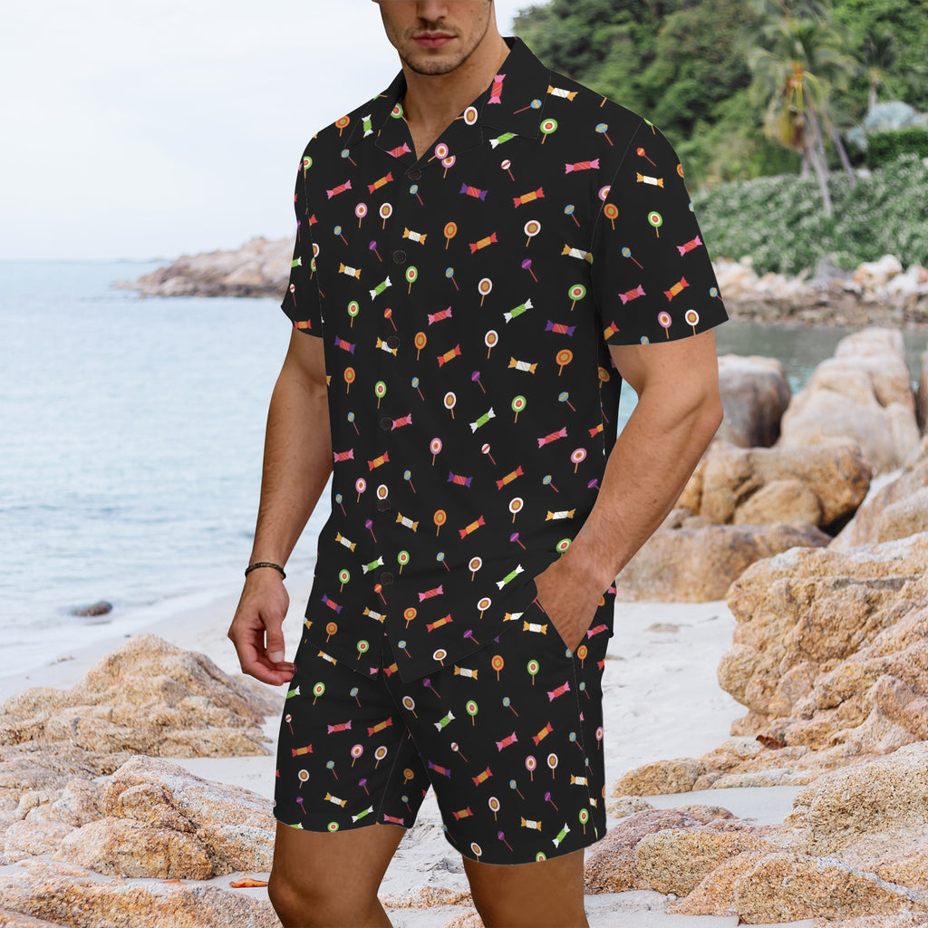 Candy Men's Hawaiian Shirt & Shorts Set Men's Hawaiian Shirt & Shorts Set Food Printed Offshore