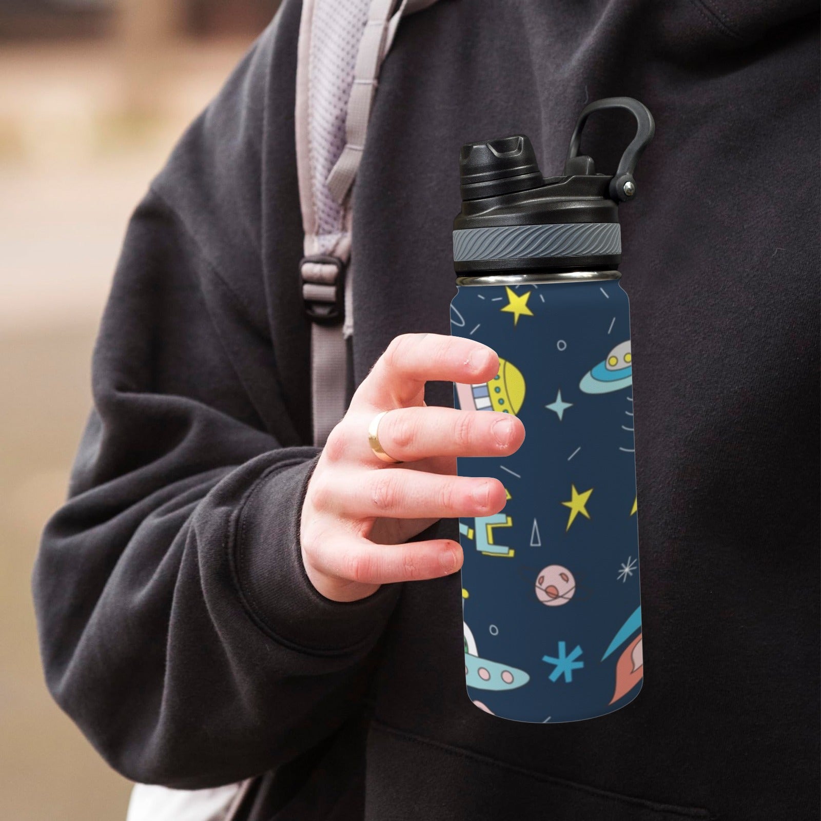 Alien Space - Insulated Water Bottle with Dual-Use Lid (18oz) Insulated Water Bottle with Dual-Use Lid (18oz) Printed Offshore Sci Fi