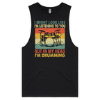 In My Head I'm Drumming Mens Men's AS Colour Drop Arm Tank Top Black Drop Arm Tank Top Music Printed In Australia