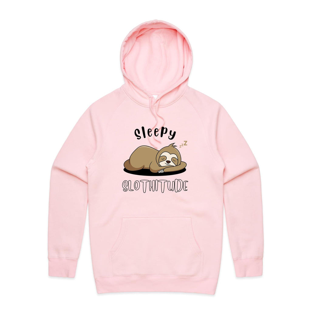Sleepy Slothitude - Mens Hoodie Pink Mens Hoodie animal Printed In Australia