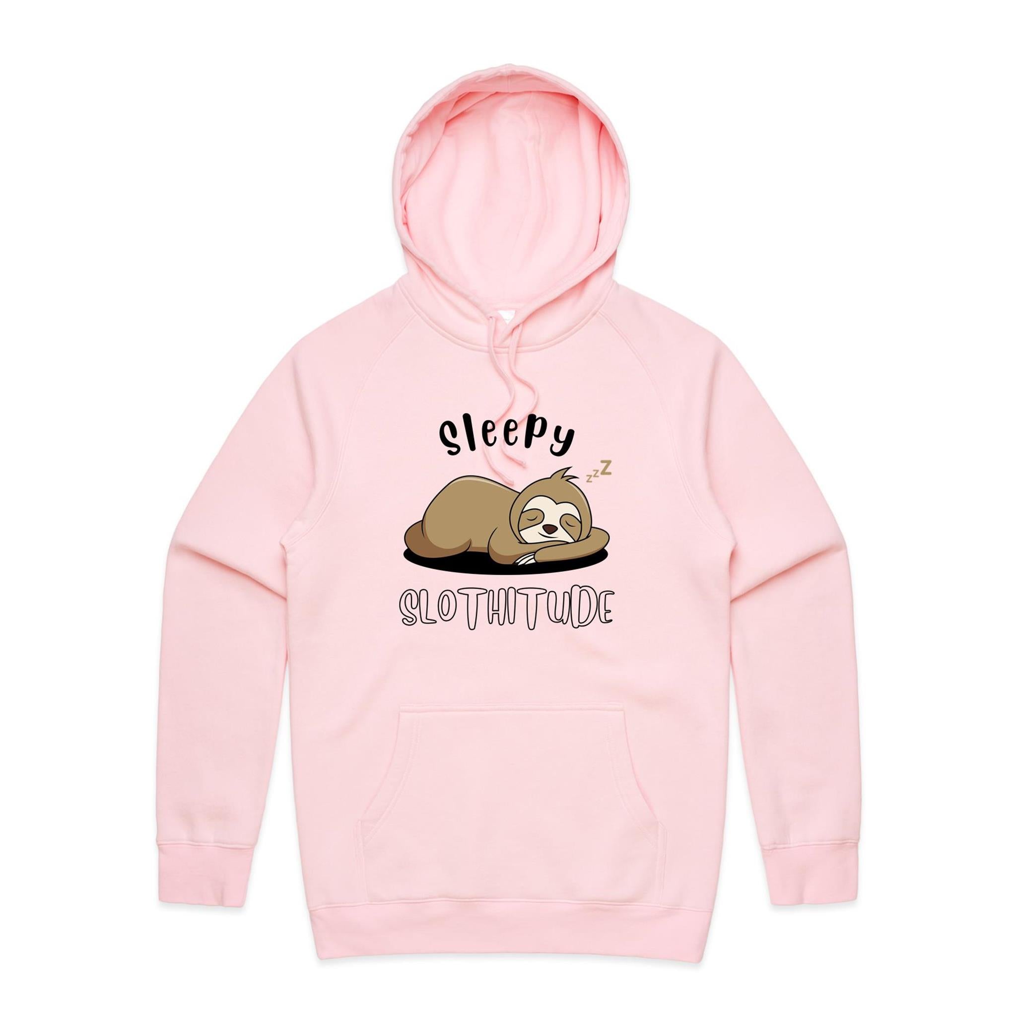 Sleepy Slothitude - Mens Hoodie Pink Mens Hoodie animal Printed In Australia
