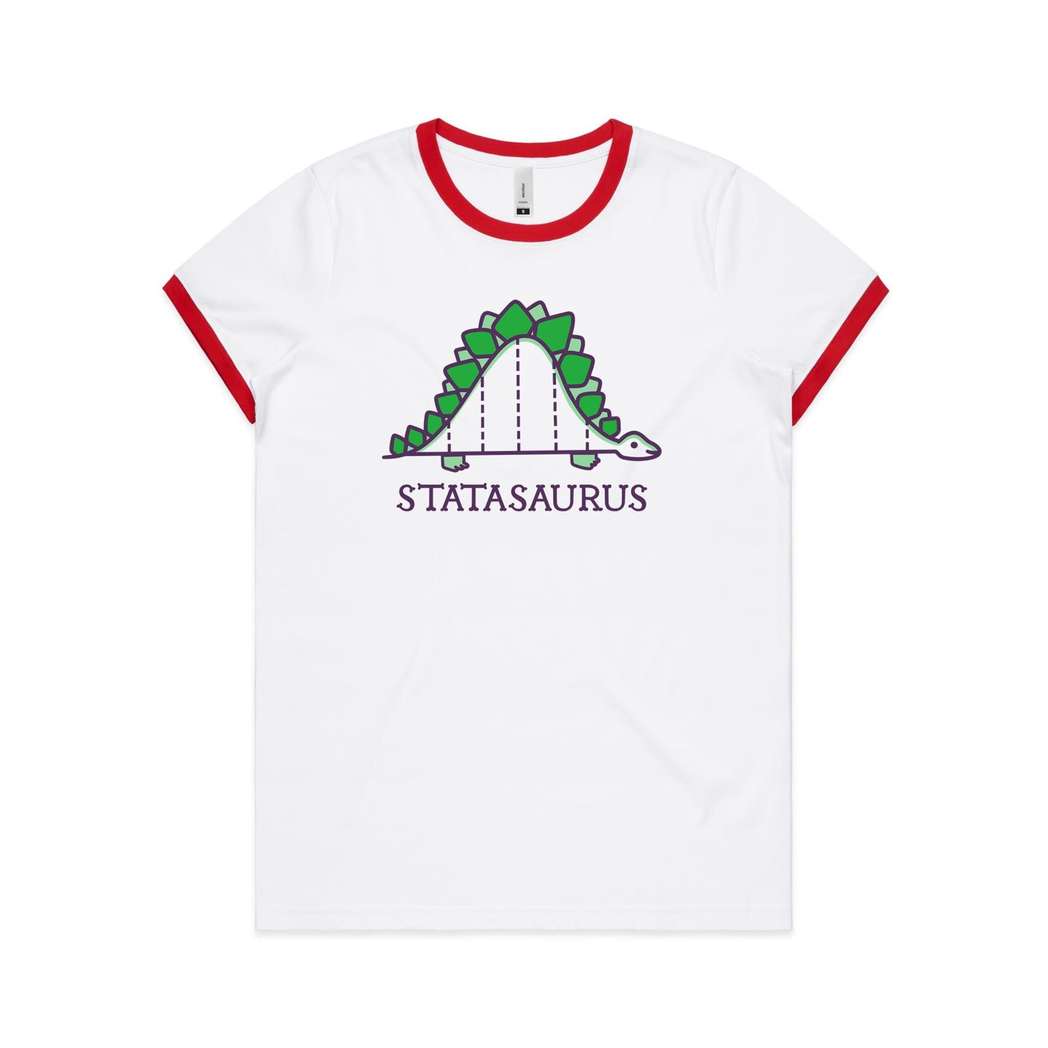 Statasaurus, Maths, Dinosaur - Women's Ringer Tee White Red Womens Ringer T-shirt animal Maths Printed In Australia
