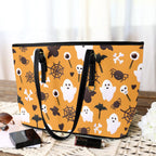 Halloween Ghosts PU Leather Tote Bag Large