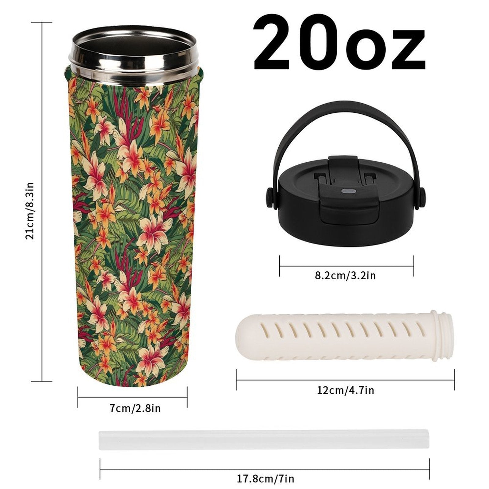 Vintage Hawaiian Floral 20oz Tea Tumbler with Carry Handle