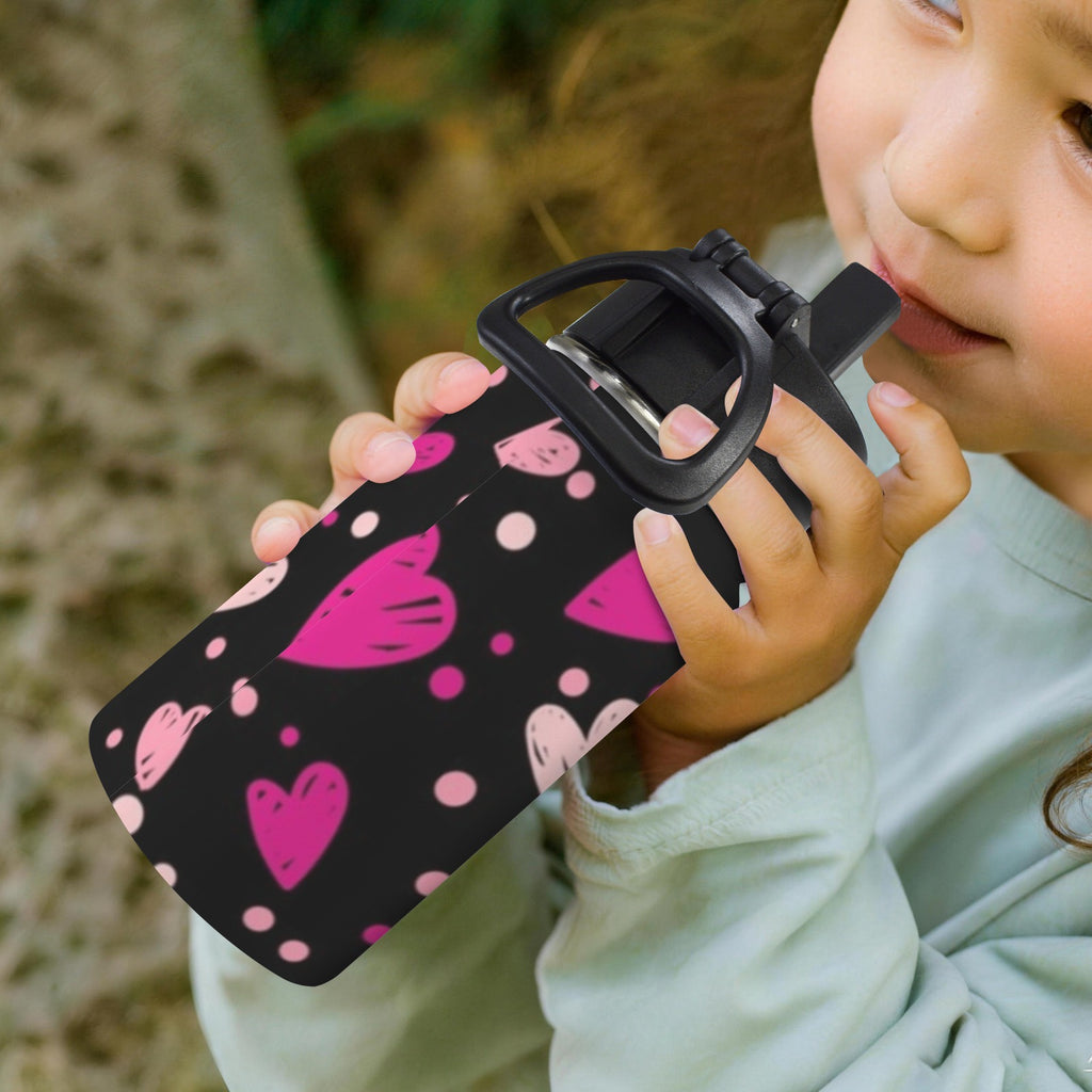 Pink Hearts 12oz Kids Water Bottle with Straw Lid