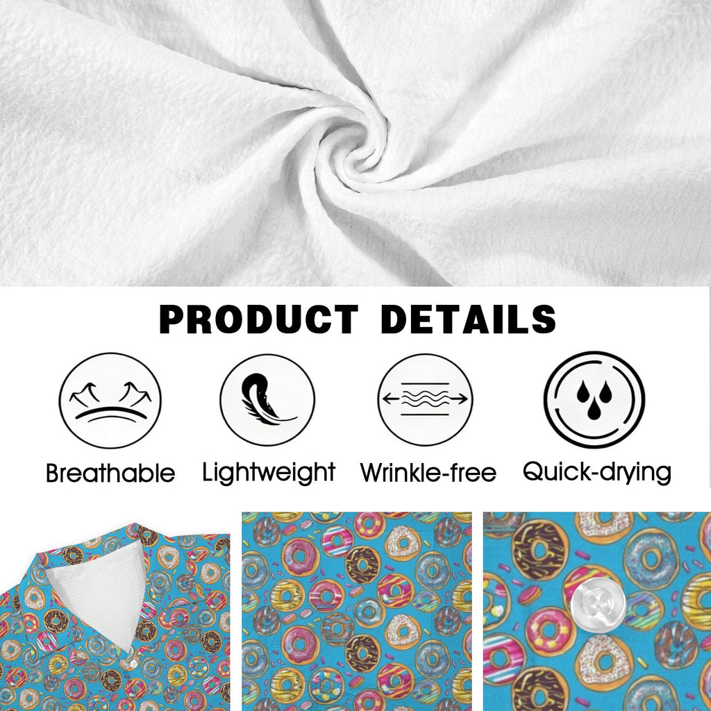 Doughnuts On Blue Men's Crinkle Hawaiian Shirt