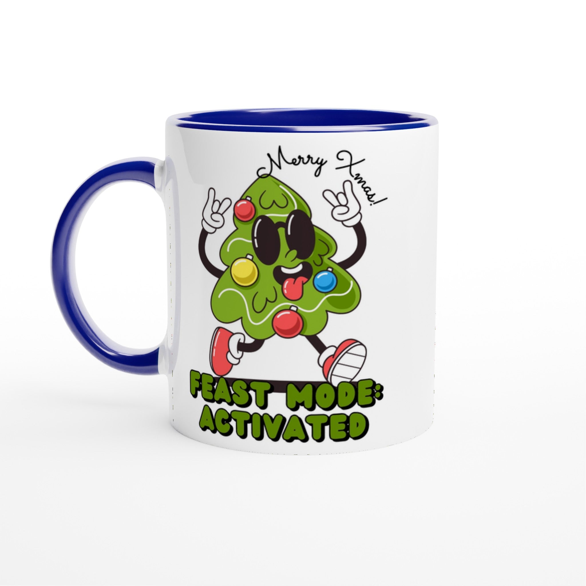 Christmas Feast Mode Activated - White 11oz Ceramic Mug with Colour Inside Ceramic Blue Christmas Colour Mug Christmas Globally Fulfilled