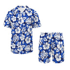 Blue Hawaiian Floral Men's Hawaiian Shirt & Shorts Set Men's Hawaiian Shirt & Shorts Set Plants Printed Offshore