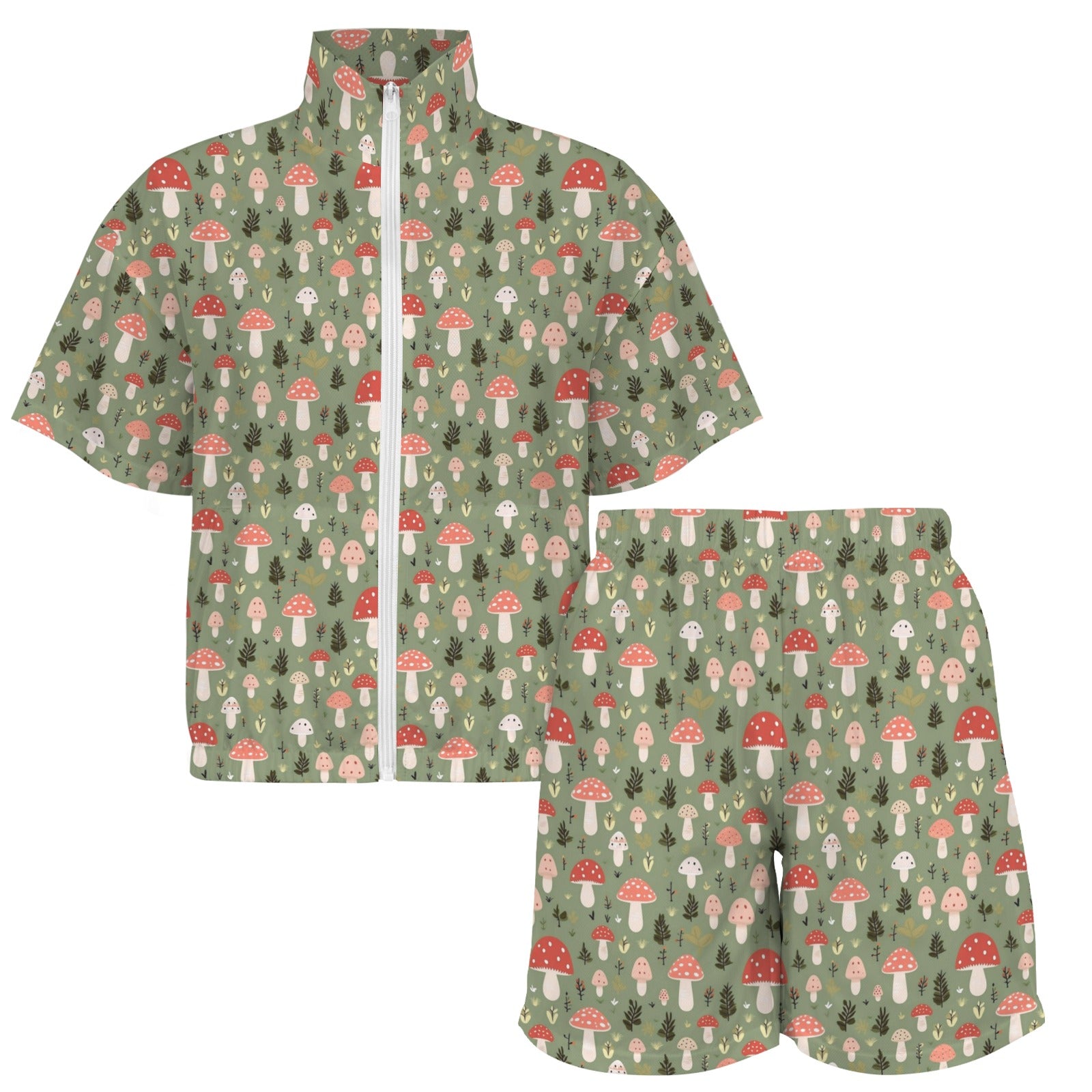 Mushroom Garden Women's Windbreaker Short Set Women's Windbreaker Short Set Plants Printed Offshore