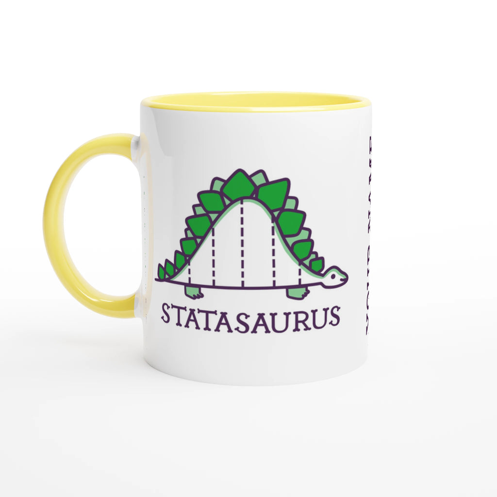 Personalised - Statasaurus - White 11oz Ceramic Mug with Colour Inside Ceramic Yellow Personalised 11oz Mug animal customise Globally Fulfilled Maths personalise Science
