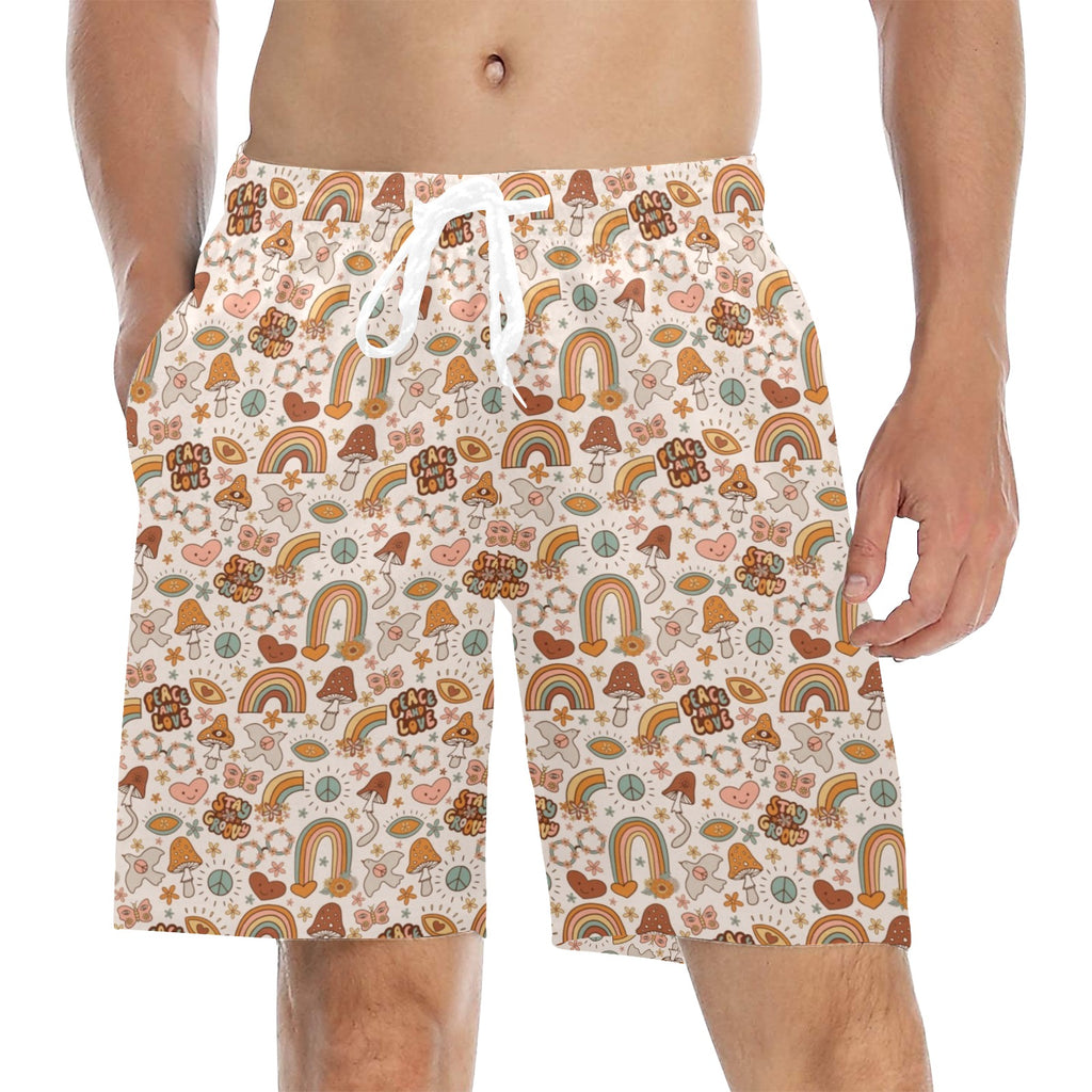 Peace And Love Men's Mid-Length Beach Shorts 5XL Men's Mid-Length Beach Shorts Printed Offshore Retro