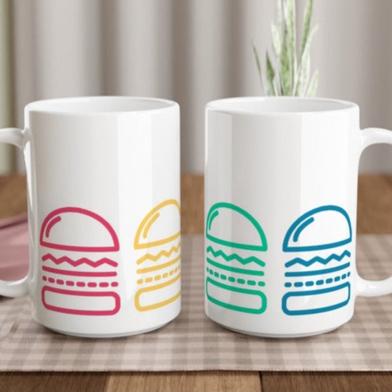 Burger, Burger, Burger - White 15oz Ceramic Mug 15oz Mug food Globally Fulfilled