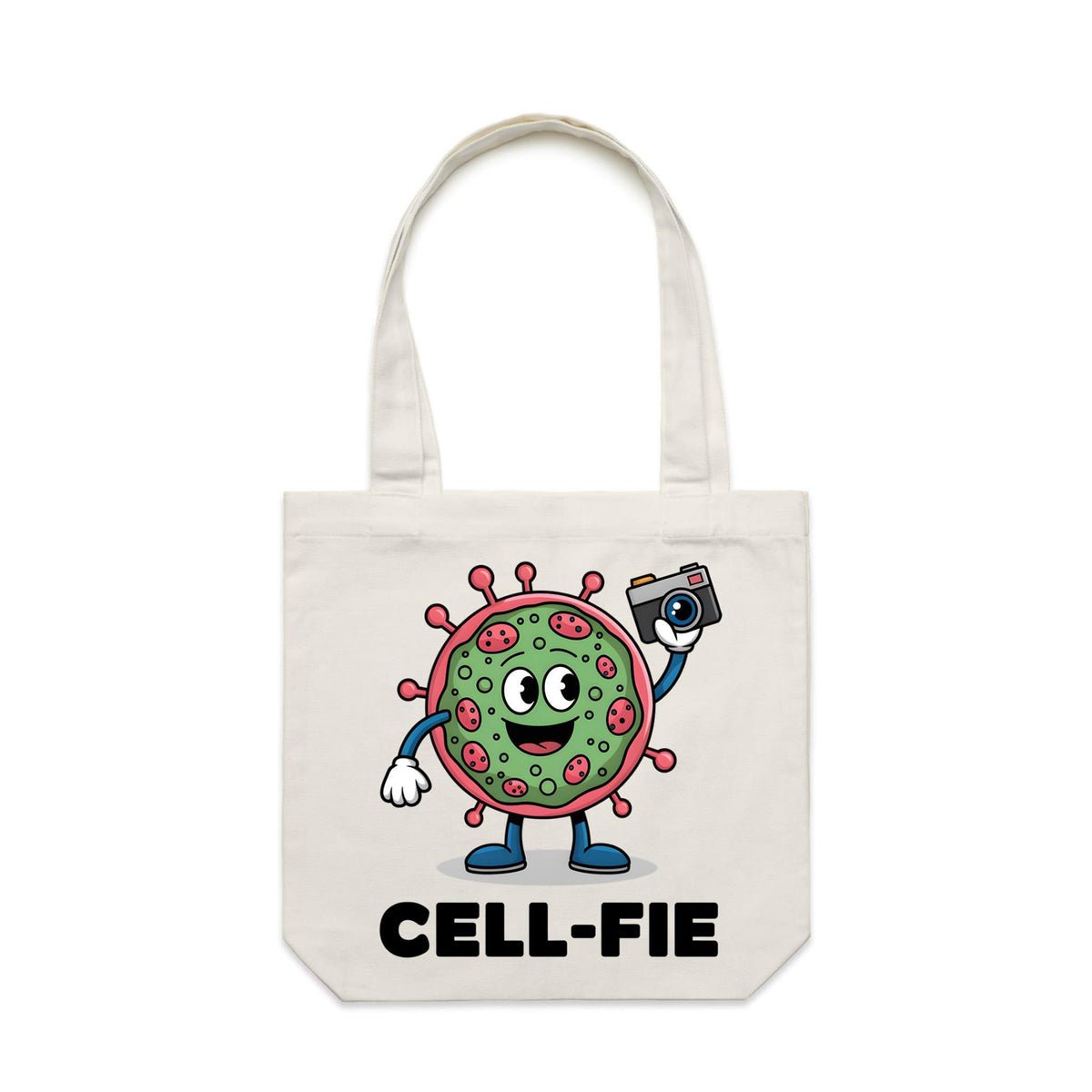 Cell-fie Cell Selfie Canvas Tote Bag Cream One Size Tote Bag Printed In Australia Science